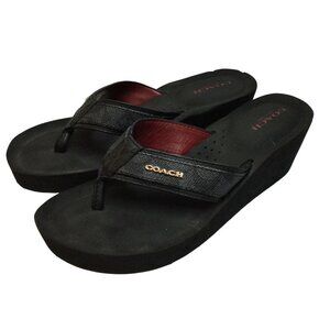 Coach Jolene Signature Wedge Sandals Platform Flip Flops Size 37 US 6.5 Leather